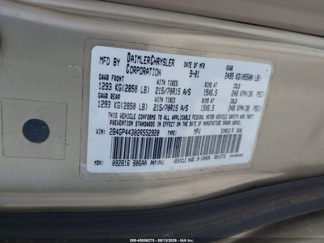 Aukcja sprzedaży 2002 Dodge Grand Caravan Sport, vin: 2B4GP44302R552920, numer aukcji: 45856275
