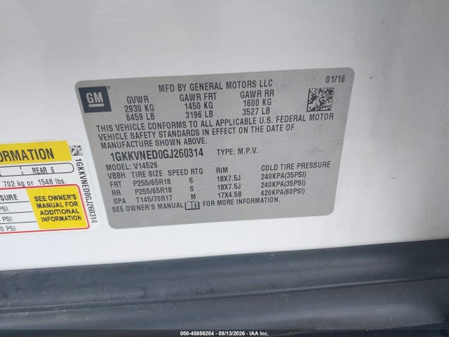 2016 Gmc Acadia Sle-1 მანქანა იყიდება აუქციონზე, vin: 1GKKVNED0GJ260314, აუქციონის ნომერი: 45856284