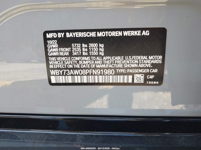 Продажа на аукционе авто 2023 Bmw I4 Edrive40, vin: WBY73AW08PFN91980, номер лота: 45856293