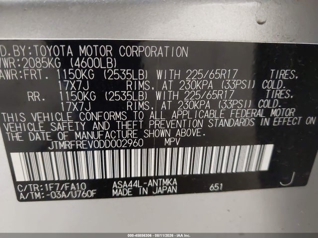 Aukcja sprzedaży 2013 Toyota Rav4 Xle, vin: JTMRFREV0DD002960, numer aukcji: 45856306