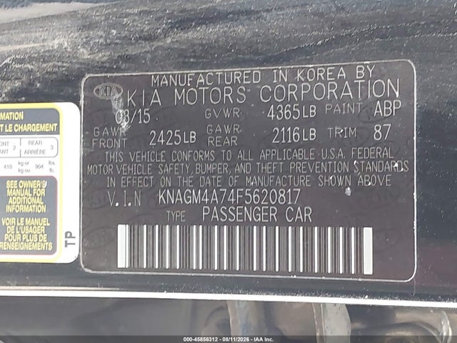 KIA Optima Lx 2015 KNAGM4A74F5620817 Image 9
