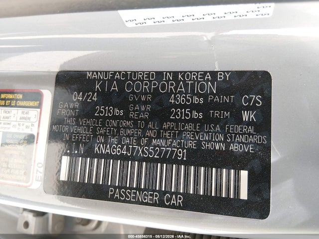 Auction sale of the 2025 Kia K5 Gt-line, vin: KNAG64J7XS5277791, lot number: 45856315