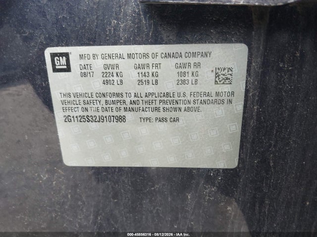 Продаж на аукціоні авто 2018 Chevrolet Impala 2lz, vin: 2G1125S32J9107988, номер лоту: 45856316