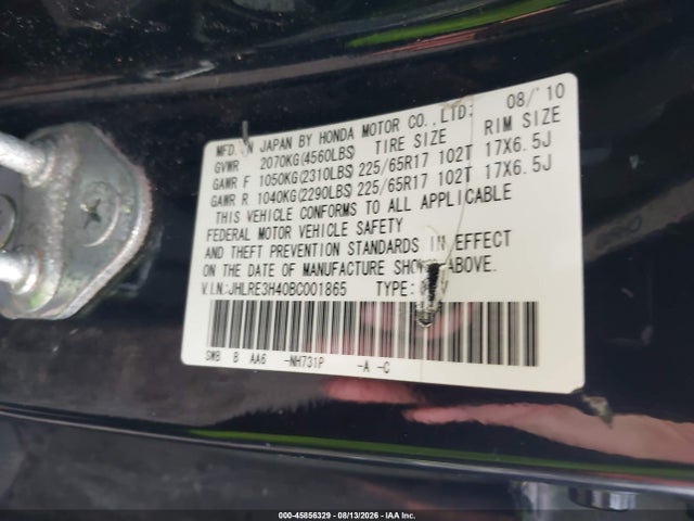 45856329 :رقم المزاد ، JHLRE3H40BC001865 vin ، 2011 Honda Cr-v Se مزاد بيع