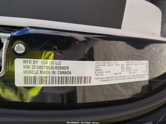 Aukcja sprzedaży 2020 Chrysler Pacifica Touring L, vin: 2C4RC1BG0LR284075, numer aukcji: 45856338