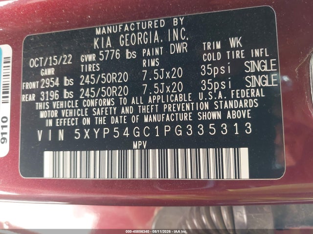 2023 Kia Telluride Sx მანქანა იყიდება აუქციონზე, vin: 5XYP54GC1PG335313, აუქციონის ნომერი: 45856340