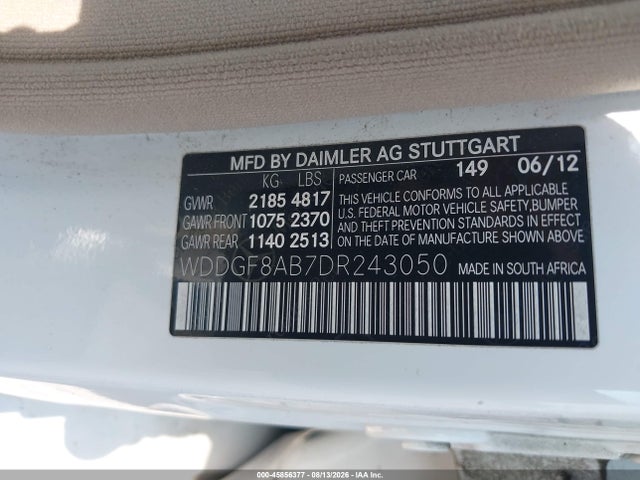 45856377 :رقم المزاد ، WDDGF8AB7DR243050 vin ، 2013 Mercedes-benz C 300 Sport 4matic مزاد بيع