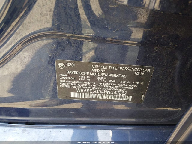 Продаж на аукціоні авто 2017 Bmw 320i Xdrive, vin: WBA8E5G54HNU42262, номер лоту: 45856417