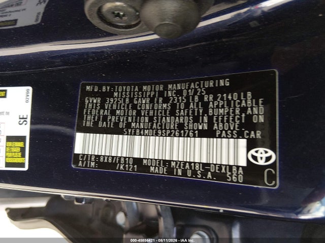Продаж на аукціоні авто 2025 Toyota Corolla Le, vin: 5YFB4MDE9SP261761, номер лоту: 45856421