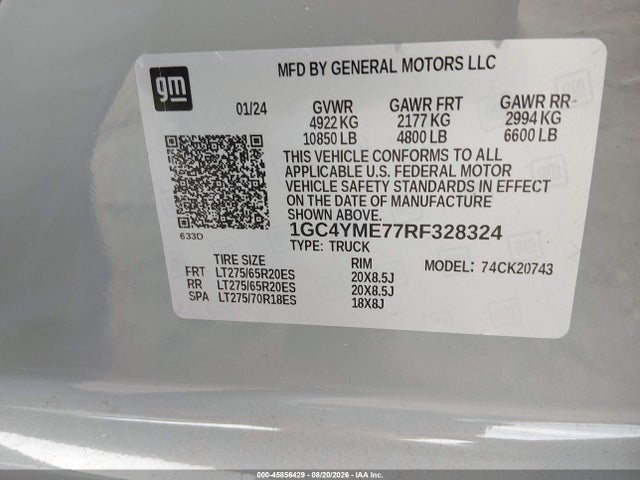 2024 Chevrolet Silverado 2500hd 4wd  Standard Bed Custom მანქანა იყიდება აუქციონზე, vin: 1GC4YME77RF328324, აუქციონის ნომერი: 45856429