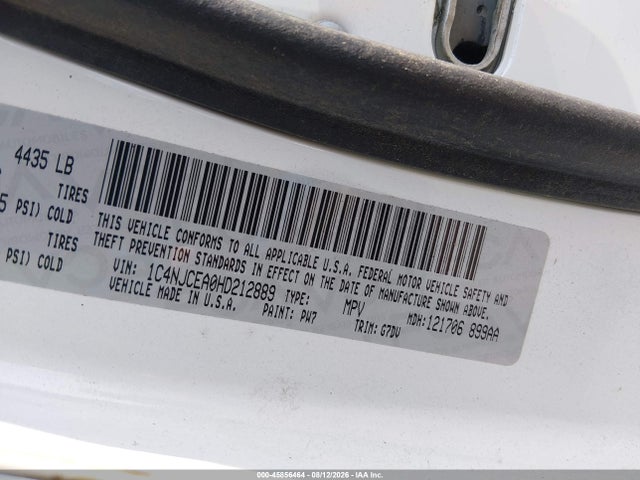 Продажа на аукционе авто 2017 Jeep Compass Latitude, vin: 1C4NJCEA0HD212889, номер лота: 45856464