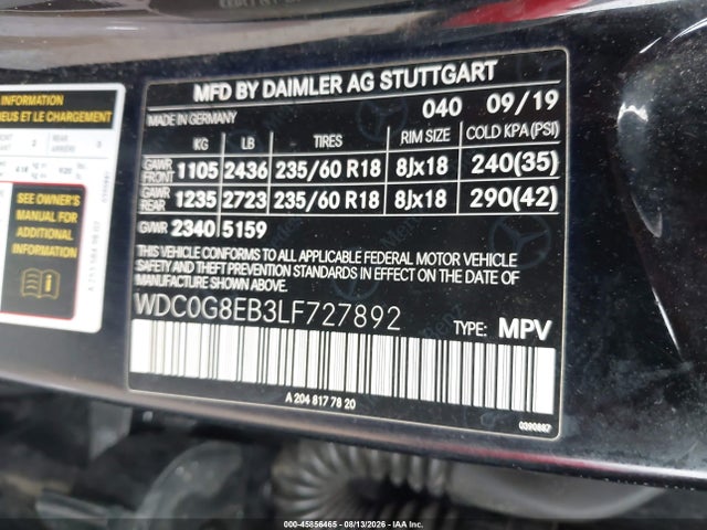 Aukcja sprzedaży 2020 Mercedes-benz Glc 300 4matic, vin: WDC0G8EB3LF727892, numer aukcji: 45856465