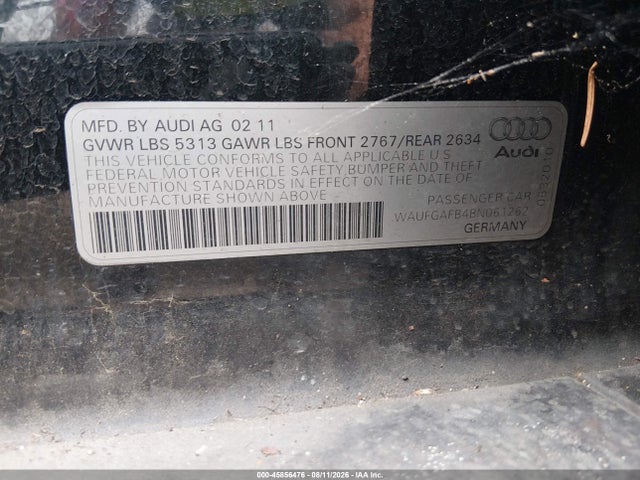Aukcja sprzedaży 2011 Audi A6 3.0 Premium, vin: WAUFGAFB4BN061262, numer aukcji: 45856476