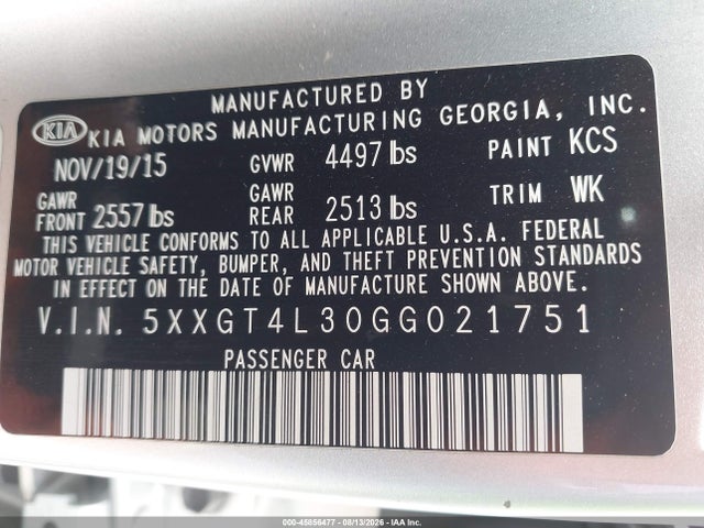 KIA Optima Lx 2016 5XXGT4L30GG021751 Image 9