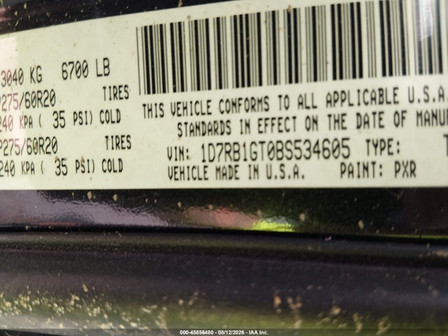 Продаж на аукціоні авто 2011 Ram Ram 1500 Sport, vin: 1D7RB1GT0BS534605, номер лоту: 45856480