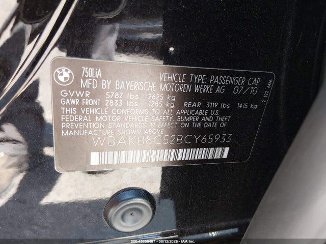 Aukcja sprzedaży 2011 Bmw 750li, vin: WBAKB8C52BCY65933, numer aukcji: 45856487
