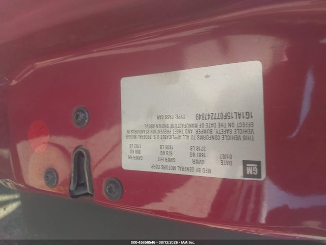 Продаж на аукціоні авто 2007 Chevrolet Cobalt Lt, vin: 1G1AL15F077247849, номер лоту: 45856546