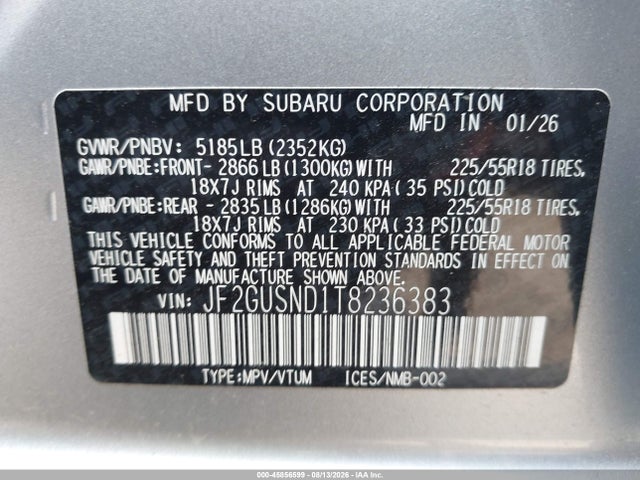 45856599 :رقم المزاد ، JF2GUSND1T8236383 vin ، 2026 Subaru Crosstrek Limited مزاد بيع