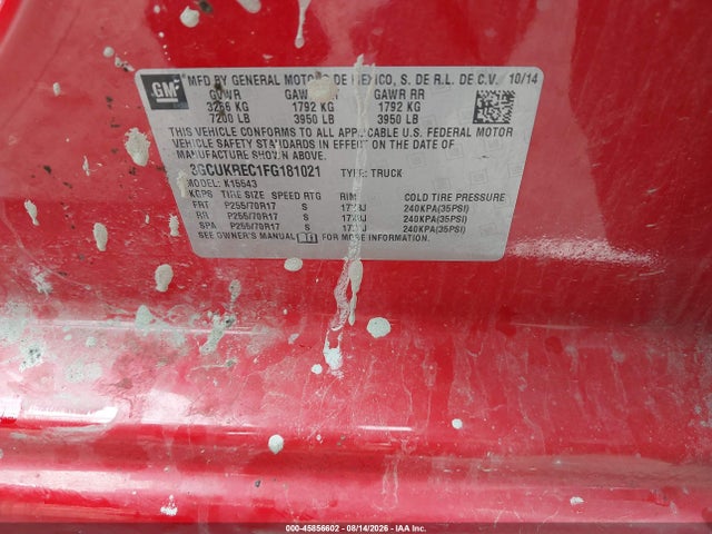 45856602 :رقم المزاد ، 3GCUKREC1FG181021 vin ، 2015 Chevrolet Silverado 1500 Lt مزاد بيع