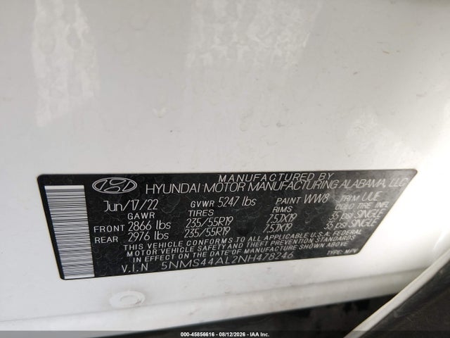 Hyundai Santa Fe Limited 2022 5NMS44AL2NH478246 Image 9