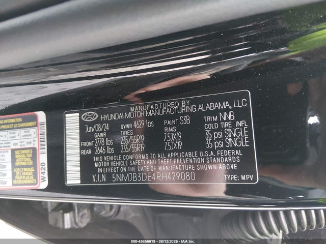 Aukcja sprzedaży 2024 Hyundai Tucson Sel, vin: 5NMJB3DE4RH429080, numer aukcji: 45856618