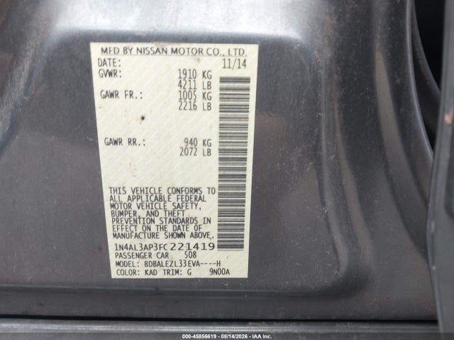 Aukcja sprzedaży 2015 Nissan Altima 2.5 S, vin: 1N4AL3AP3FC221419, numer aukcji: 45856619