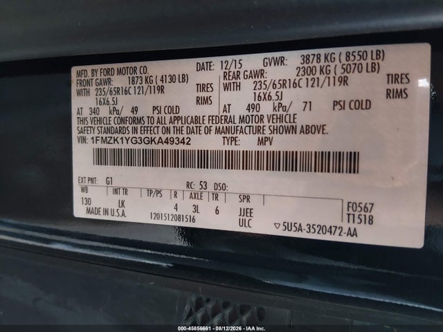 2016 Ford Transit-150 Xlt მანქანა იყიდება აუქციონზე, vin: 1FMZK1YG3GKA49342, აუქციონის ნომერი: 45856661