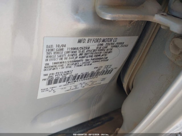 Продаж на аукціоні авто 2005 Mercury Montego Luxury, vin: 1MEFM41125G602070, номер лоту: 45856725