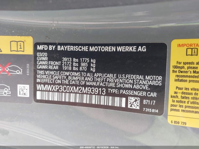 Aukcja sprzedaży 2021 Mini Se Hardtop Cooper, vin: WMWXP3C0XM2M93913, numer aukcji: 45856732