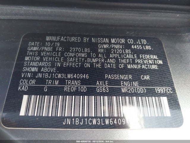JN1BJ1CW3LW640946 Nissan Rogue Sport S Awd Xtronic Cvt