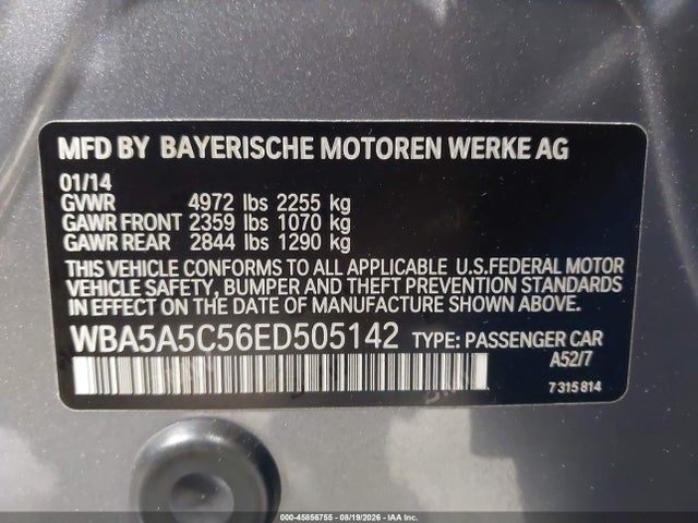 45856755 :رقم المزاد ، WBA5A5C56ED505142 vin ، 2014 Bmw 528 I مزاد بيع