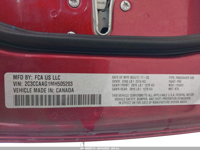 2021 Chrysler 300 Touring მანქანა იყიდება აუქციონზე, vin: 2C3CCAAG1MH505203, აუქციონის ნომერი: 45856774