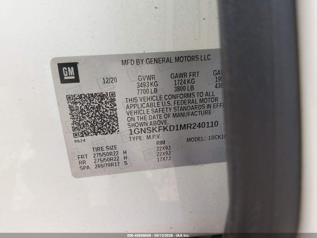Продаж на аукціоні авто 2021 Chevrolet Suburban 4wd Premier, vin: 1GNSKFKD1MR240110, номер лоту: 45856806