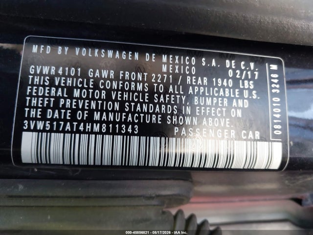 45856821 :رقم المزاد ، 3VW517AT4HM811343 vin ، 2017 Volkswagen Beetle #pinkbeetle/1.8t Classic/1.8t S/1.8t Se/1.8t Sel مزاد بيع