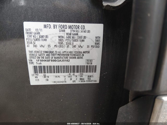 2011 Ford Explorer Limited მანქანა იყიდება აუქციონზე, vin: 1FMHK8F89BGA35182, აუქციონის ნომერი: 45856827