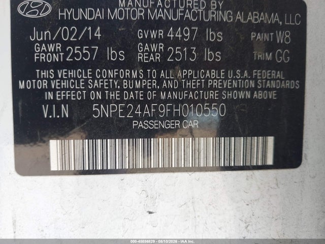 Hyundai SONATA SE 2015 5NPE24AF9FH010550 Image 9