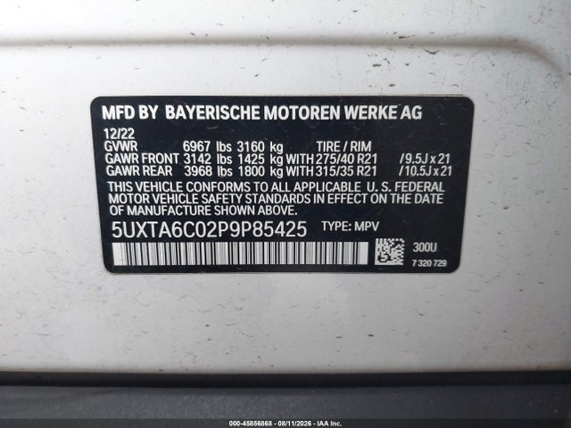 5UXTA6C02P9P85425 BMW X5 Phev Xdrive45e