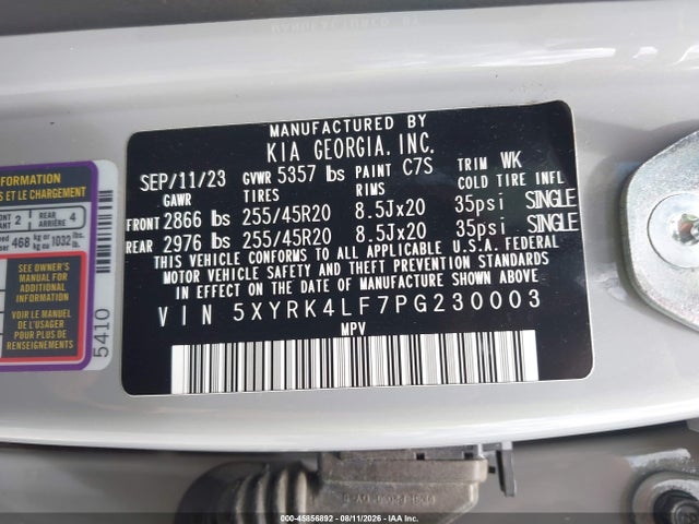 2023 Kia Sorento Sx მანქანა იყიდება აუქციონზე, vin: 5XYRK4LF7PG230003, აუქციონის ნომერი: 45856892