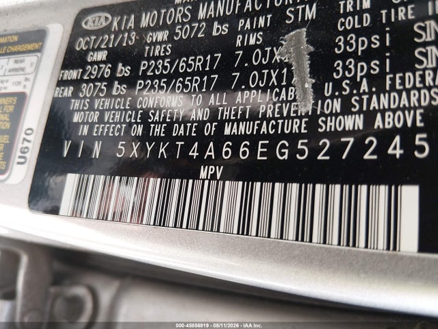 2014 Kia Sorento Lx მანქანა იყიდება აუქციონზე, vin: 5XYKT4A66EG527245, აუქციონის ნომერი: 45856919