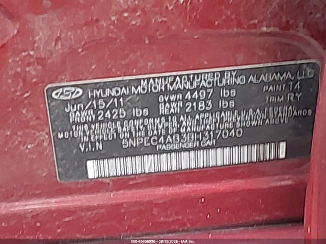 Aukcja sprzedaży 2011 Hyundai Sonata Se 2.0t, vin: 5NPEC4AB3BH317040, numer aukcji: 45856926