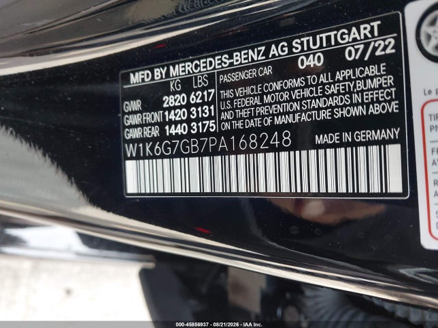Aukcja sprzedaży 2023 Mercedes-benz S 580 4matic, vin: W1K6G7GB7PA168248, numer aukcji: 45856937