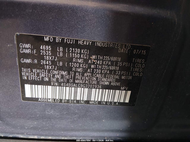 4S4BSALC9G3202936 Subaru Outback 2.5i Limited