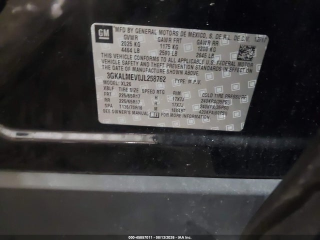 45857011 :رقم المزاد ، 3GKALMEV0JL258762 vin ، 2018 Gmc Terrain Sle مزاد بيع