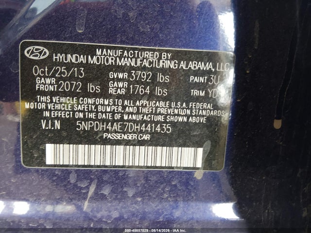 Aukcja sprzedaży 2013 Hyundai Elantra Gls, vin: 5NPDH4AE7DH441435, numer aukcji: 45857029
