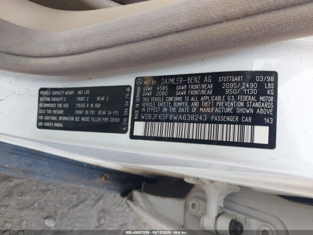 Продажа на аукционе авто 1998 Mercedes-benz E 320, vin: WDBJF65F8WA638243, номер лота: 45857039