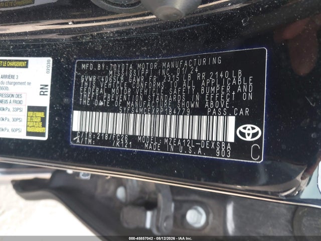 2024 Toyota Corolla Se მანქანა იყიდება აუქციონზე, vin: 5YFS4MCEXRP184779, აუქციონის ნომერი: 45857042