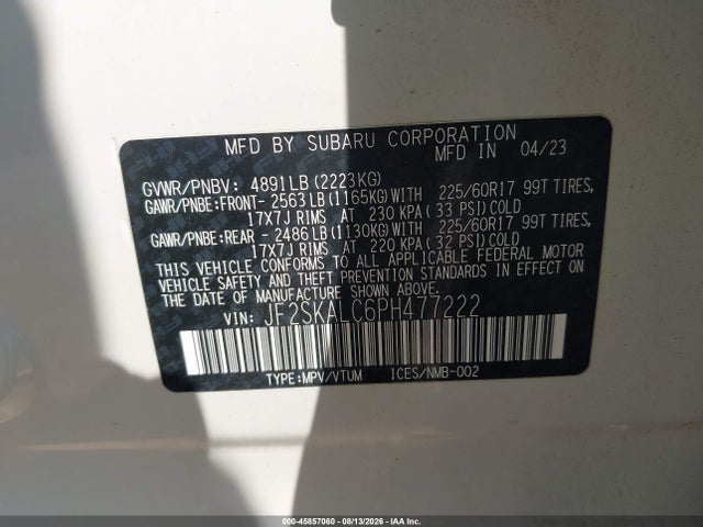 Aukcja sprzedaży 2023 Subaru Forester Wilderness, vin: JF2SKALC6PH477222, numer aukcji: 45857060