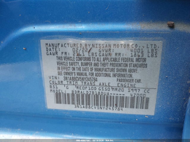 Aukcja sprzedaży 2022 Nissan Sentra Sv Xtronic Cvt, vin: 3N1AB8CV5NY245784, numer aukcji: 45857061