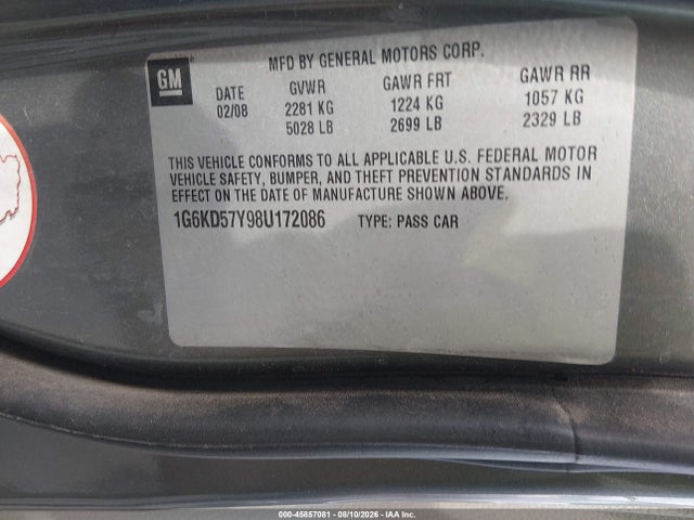 Продаж на аукціоні авто 2008 Cadillac Dts 1sc, vin: 1G6KD57Y98U172086, номер лоту: 45857081