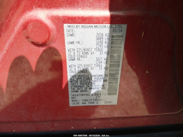 Nissan ROGUE SV 2014 5N1AT2MT4EC836472 Image 9